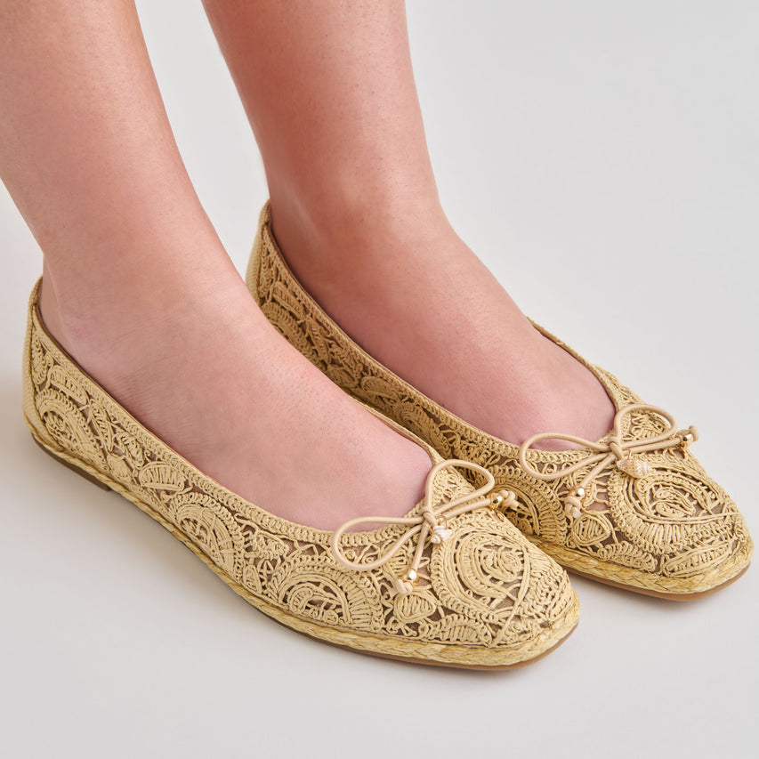 TIANNA BALLET FLATS LT NATURAL RAFFIA LACE