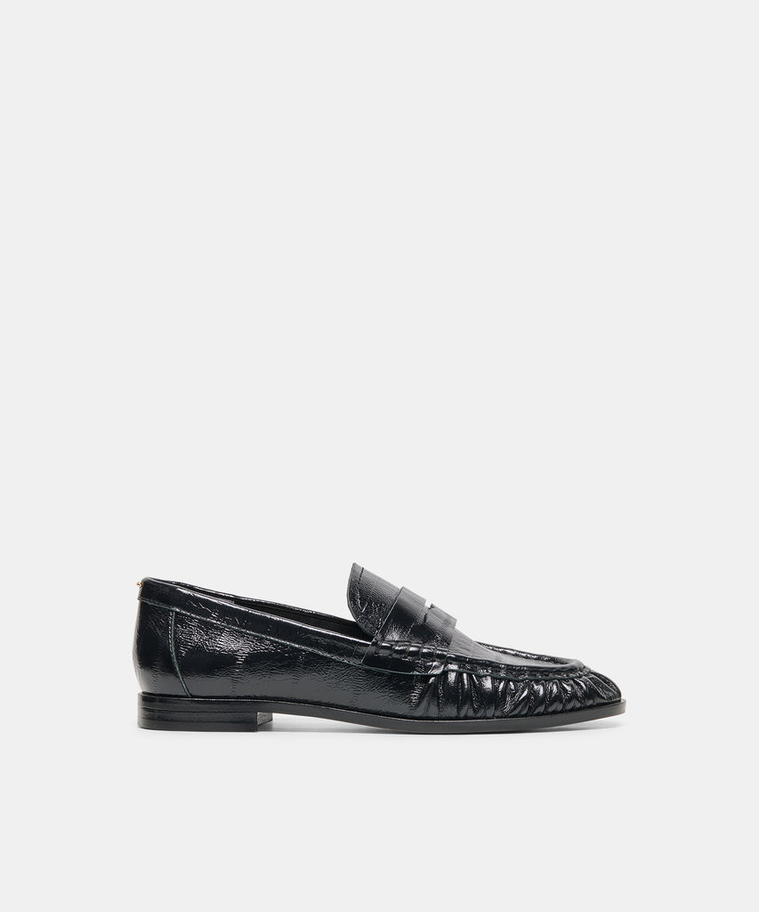 BAXEN Noir Embossed Leather Pointed-Toe Penny Loafers | Dolce Vita