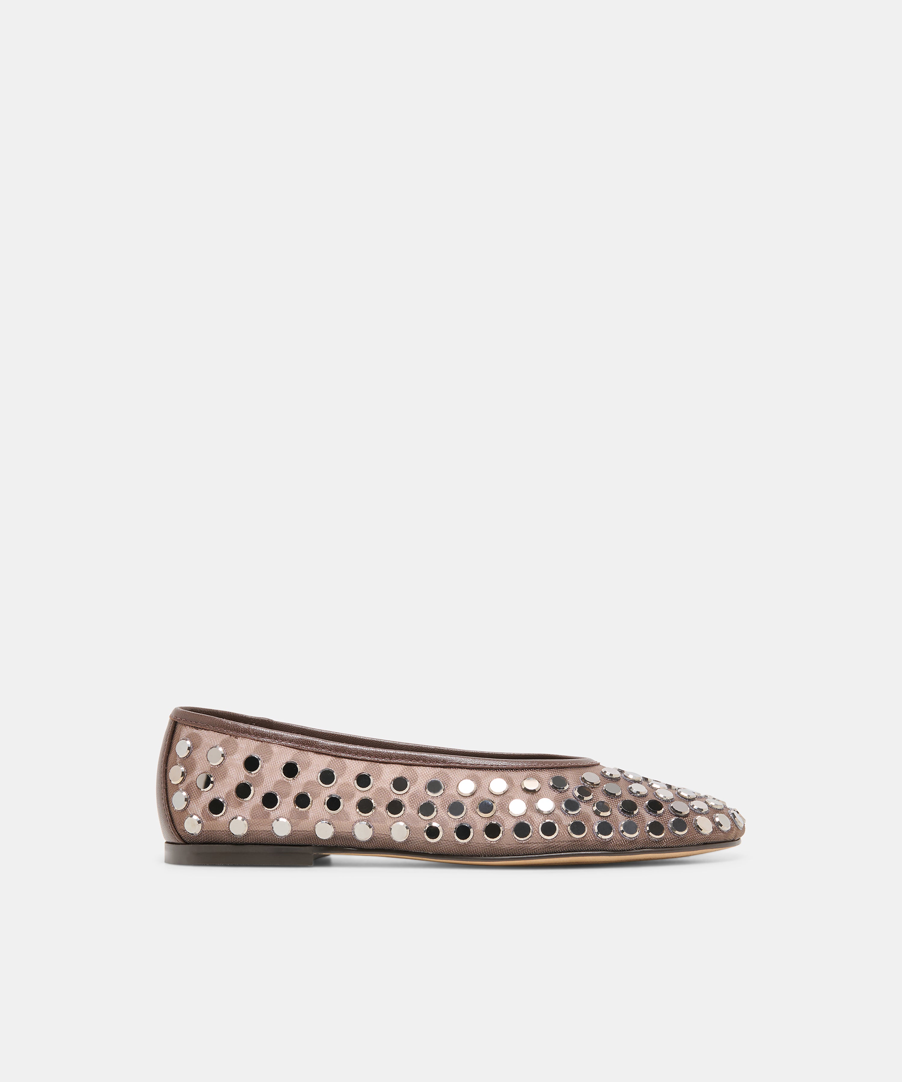 CALIA STUD BALLET FLATS DK BROWN MESH
