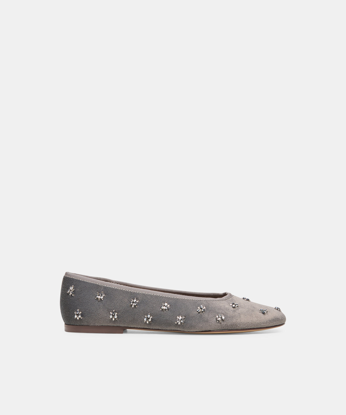 CALIA Grey Velvet Crystal Embellished Ballet Flats | Dolce Vita
