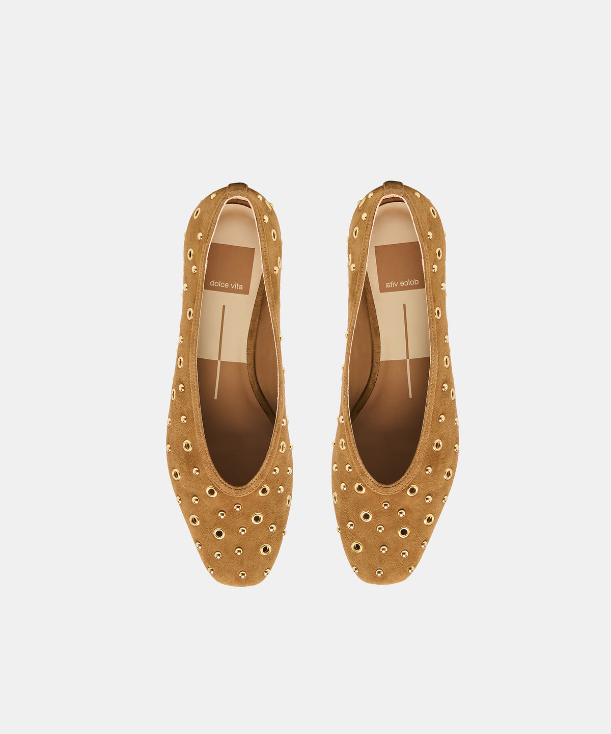 CARET STUD BALLET FLATS LT BROWN SUEDE - view 3