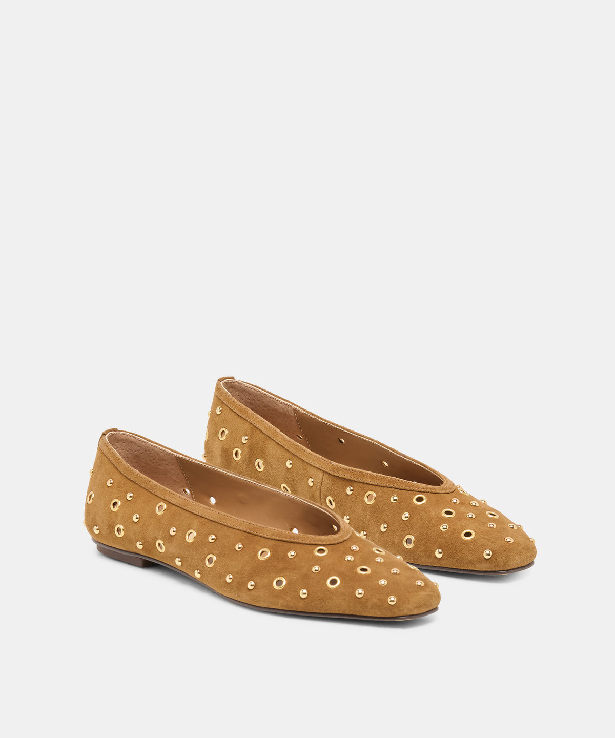 CARET STUD BALLET FLATS LT BROWN SUEDE - view 2