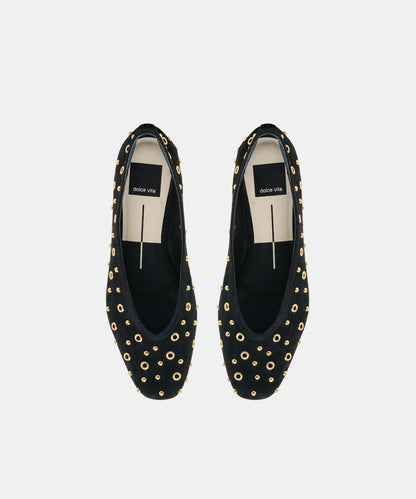 CARET STUD BALLET FLATS ONYX SUEDE
