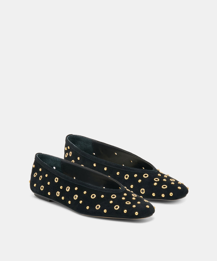 CARET STUD BALLET FLATS ONYX SUEDE