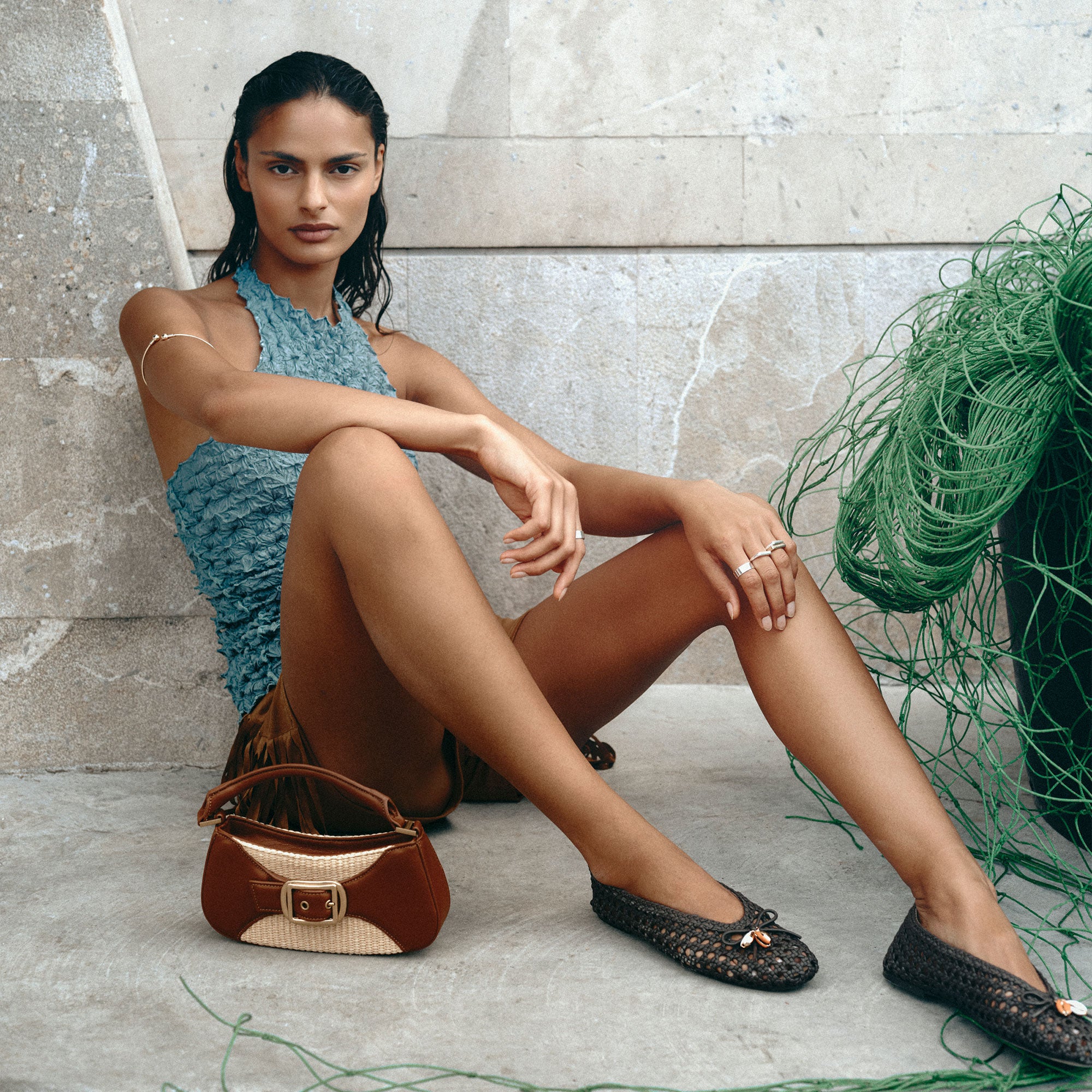 CASON BALLET FLATS DK BROWN WOVEN LEATHER