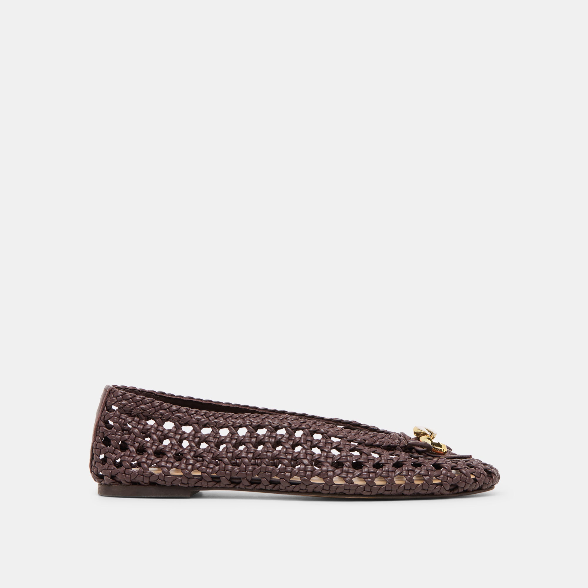 Cason Dk Brown Woven Leather Ballet Flats | Dolce Vita
