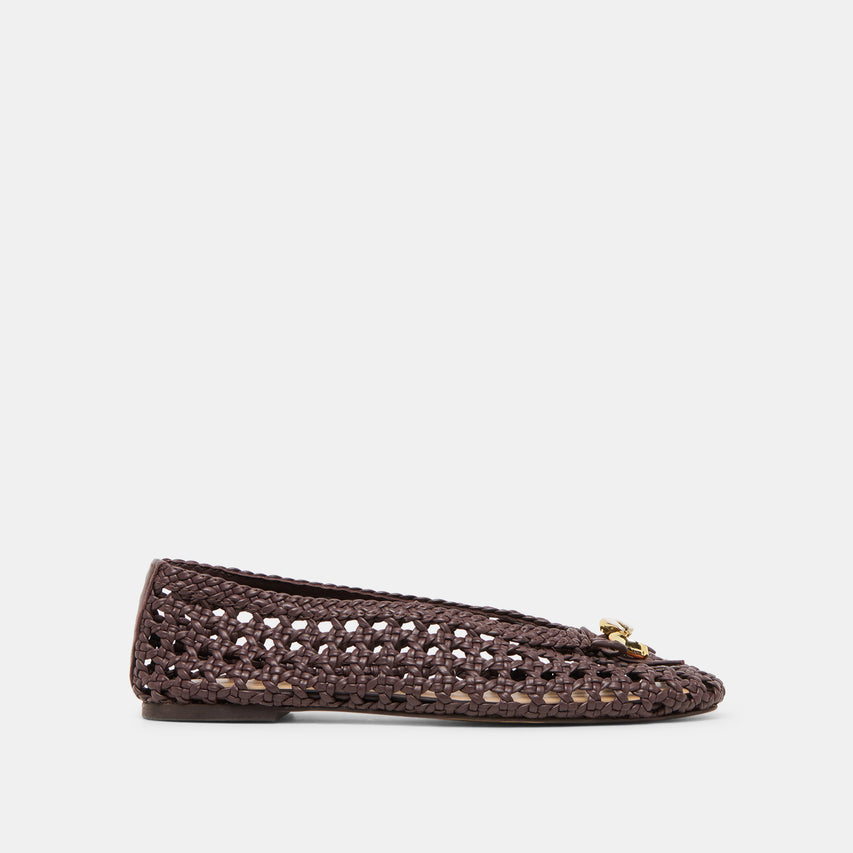 Cason Dk Brown Woven Leather Ballet Flats | Dolce Vita