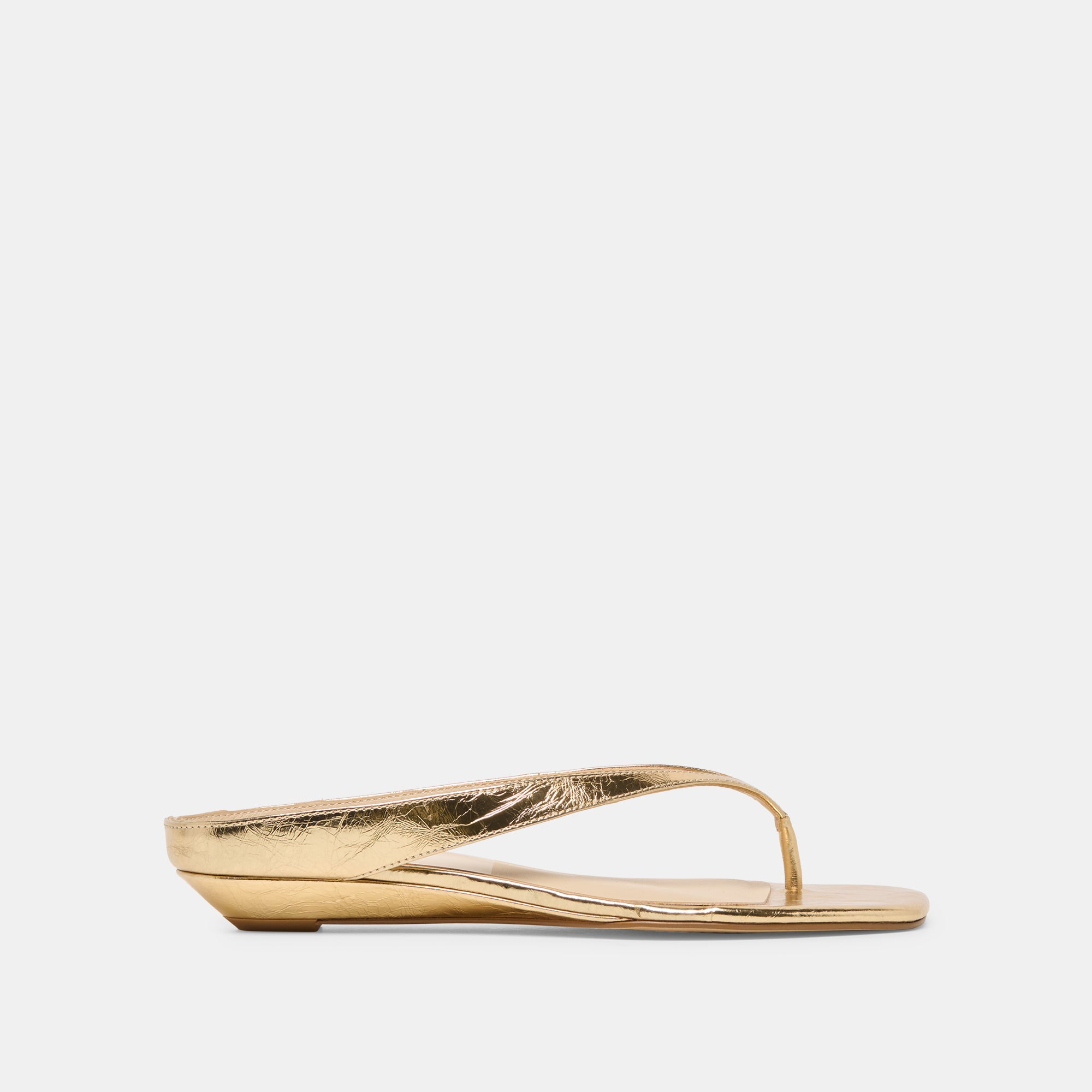 GIZEL Gold Crinkle Patent Thong Square-Toe Sandals | Dolce Vita