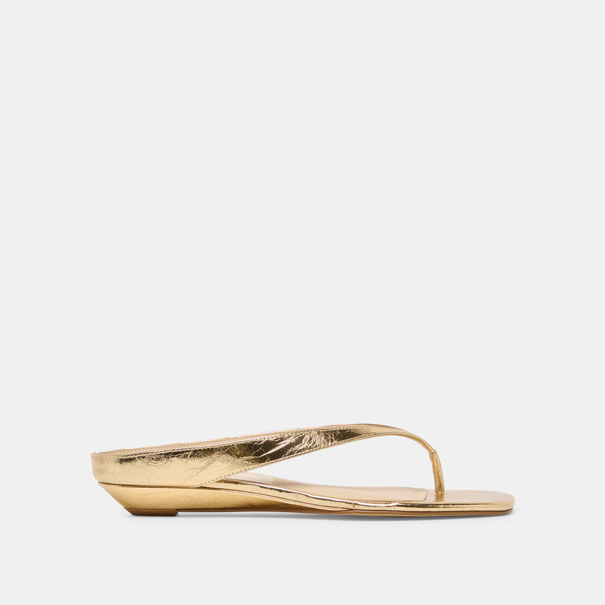 GIZEL Gold Crinkle Patent Thong Square-Toe Sandals | Dolce Vita