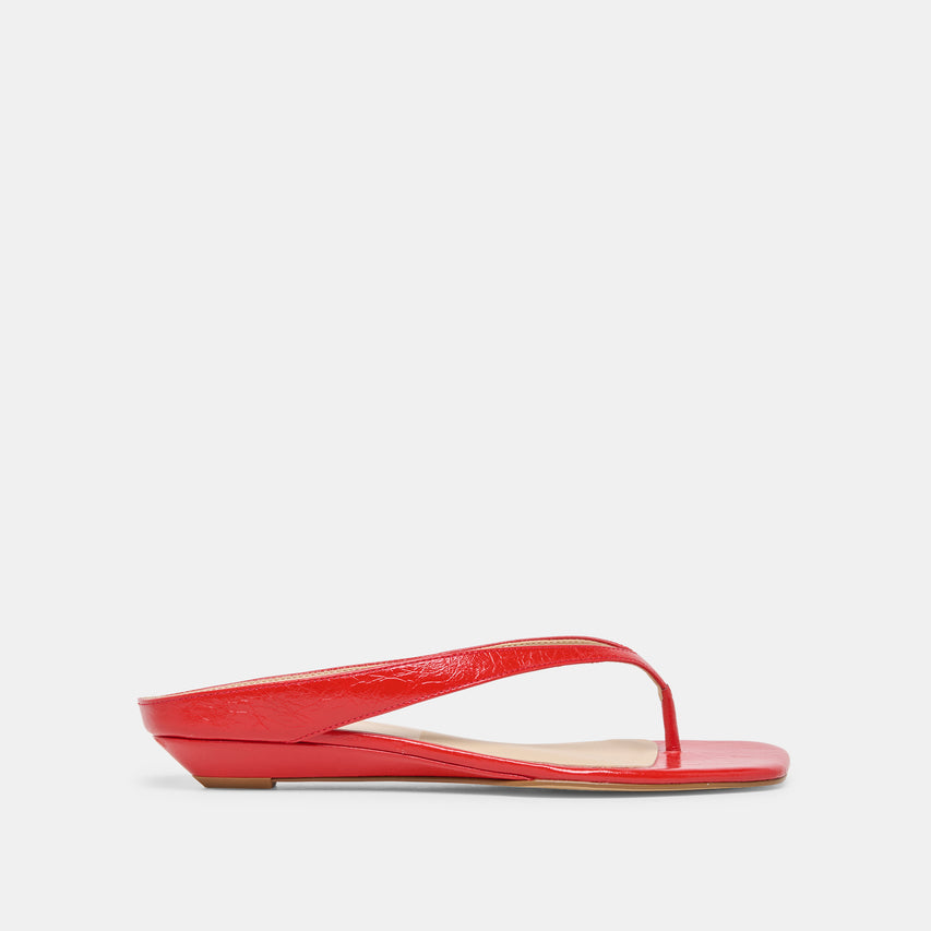 GIZEL Red Crinkle Patent Thong Square-Toe Sandals | Dolce Vita