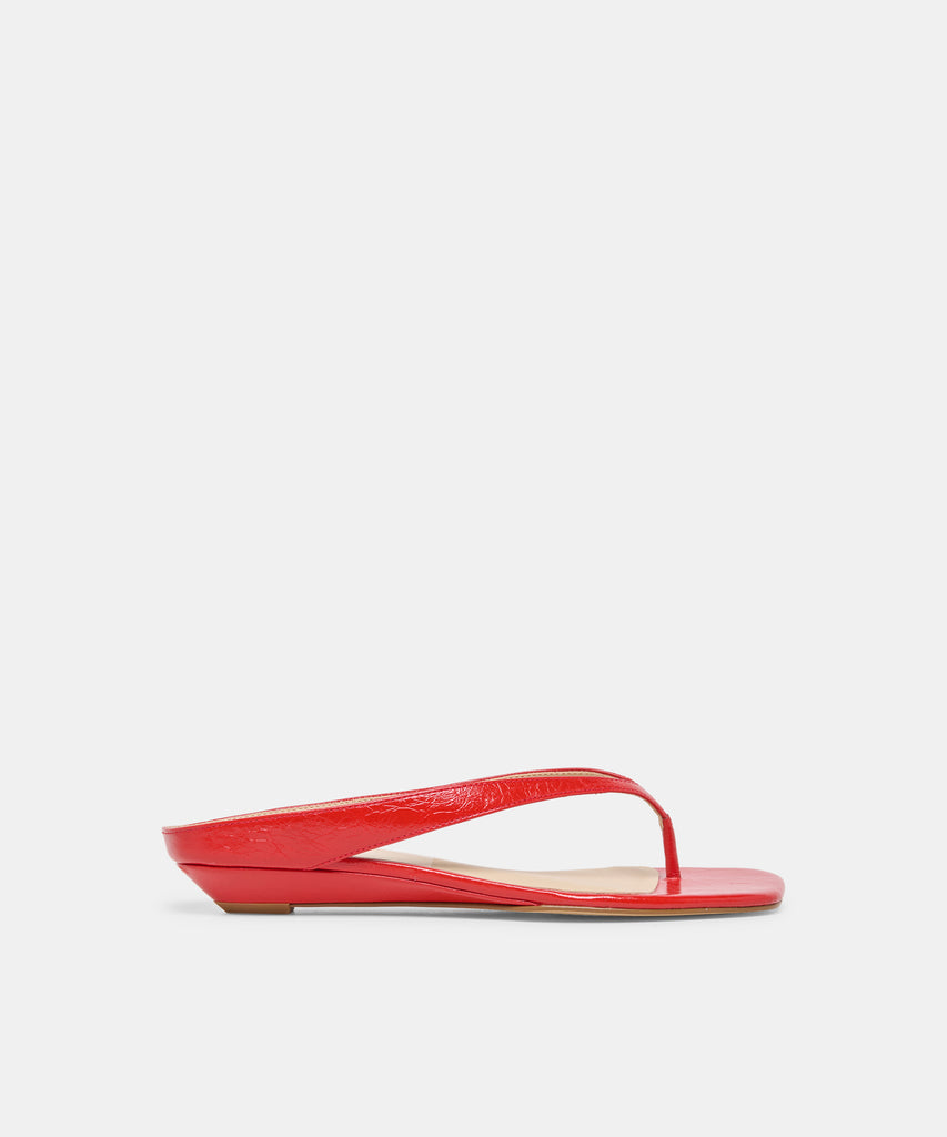 GIZEL Red Crinkle Patent Thong Square-Toe Sandals | Dolce Vita