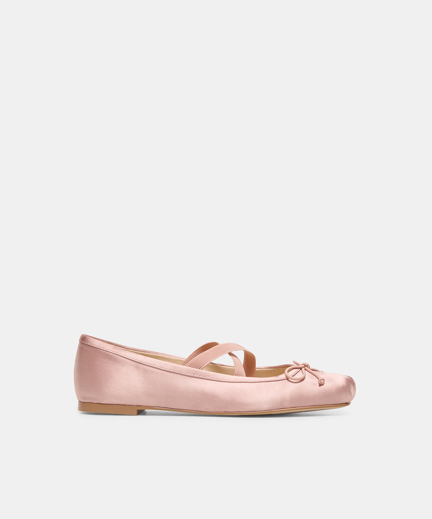 GWINN Blush Satin Cross Strap Ballet Flats | Dolce Vita