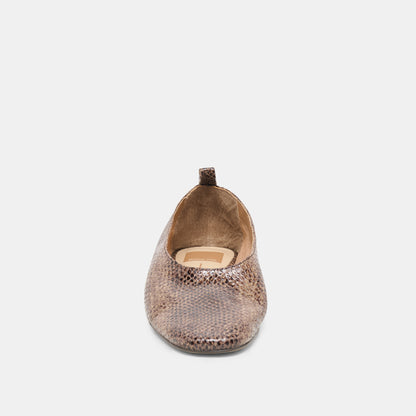 KORY BALLET FLATS SNAKE TAN EMBOSSED LEATHER