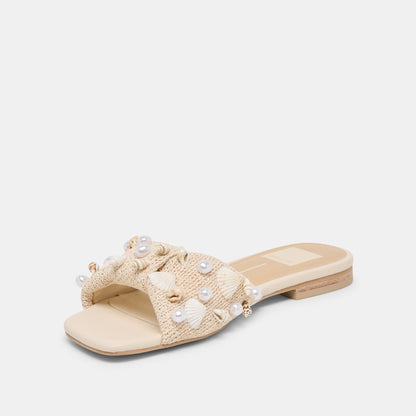 LIZZA SANDALS OATMEAL BEADED RAFFIA