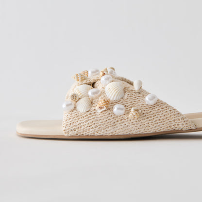 LIZZA SANDALS OATMEAL BEADED RAFFIA