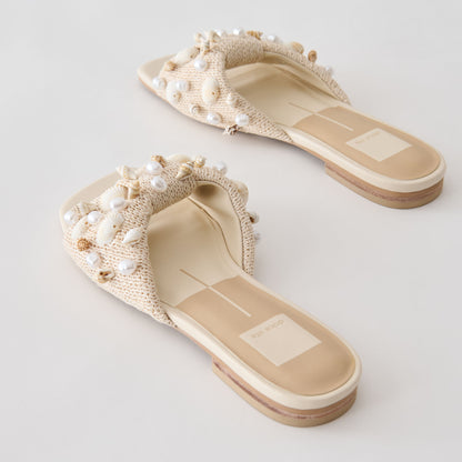 LIZZA SANDALS OATMEAL BEADED RAFFIA