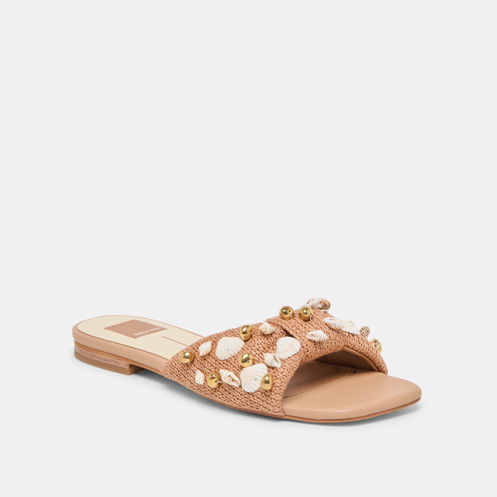 LIZZA SANDALS TOFFEE BEADED RAFFIA