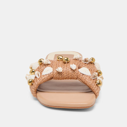 LIZZA SANDALS TOFFEE BEADED RAFFIA