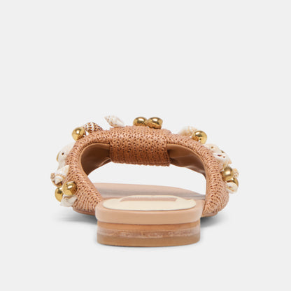 LIZZA SANDALS TOFFEE BEADED RAFFIA