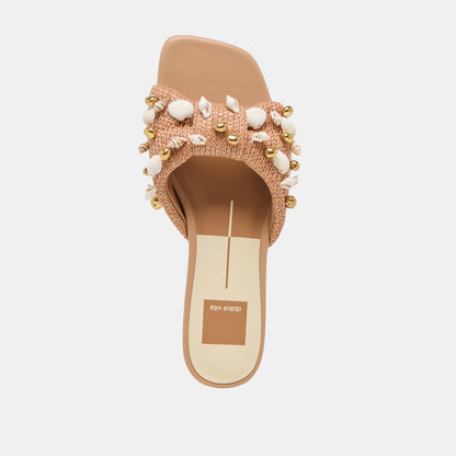 LIZZA SANDALS TOFFEE BEADED RAFFIA