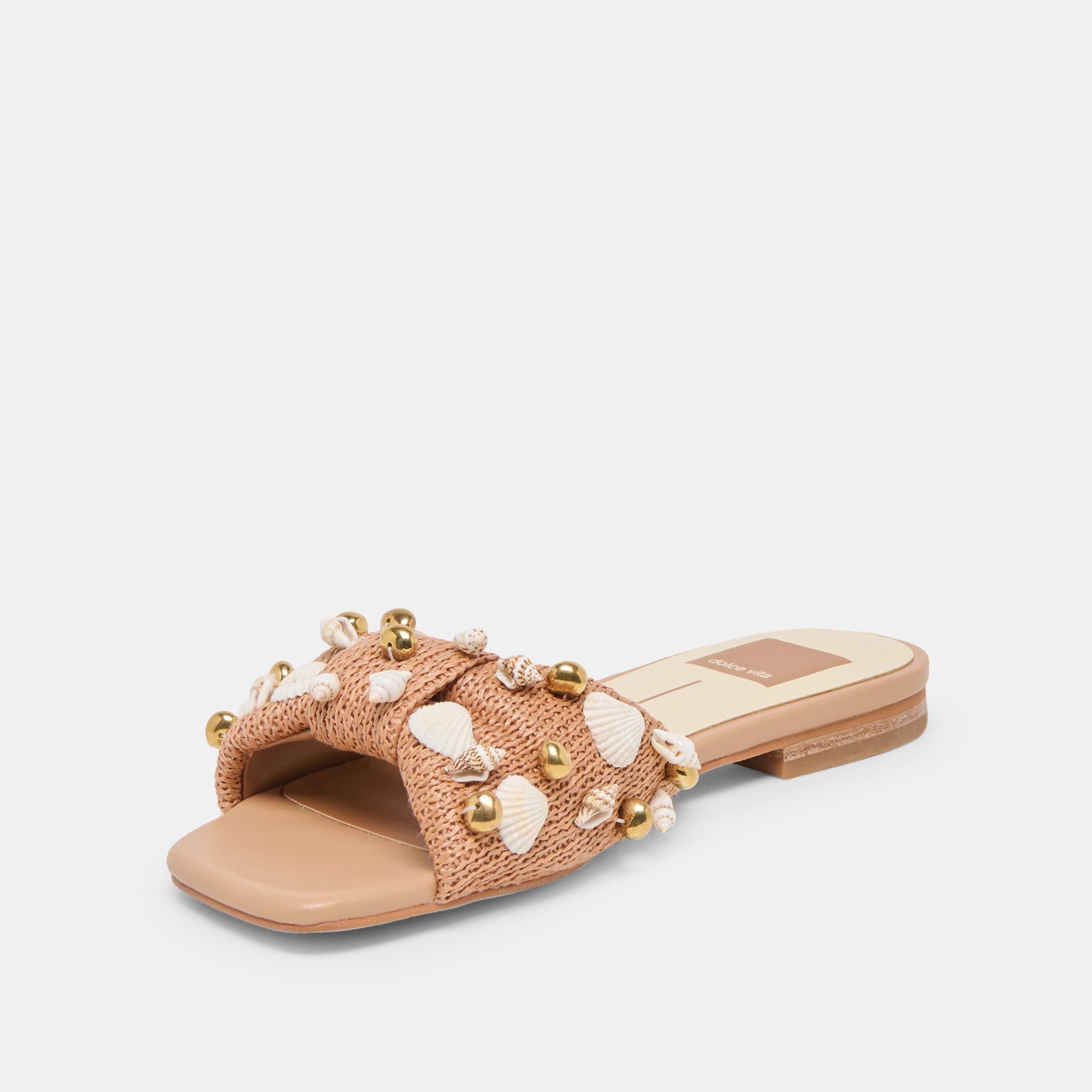 LIZZA SANDALS TOFFEE BEADED RAFFIA