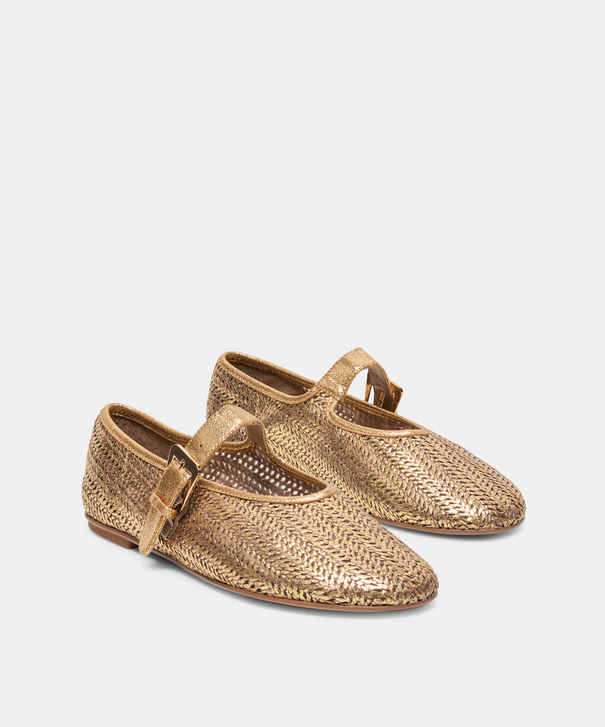 LONNIE BALLET FLATS DK GOLD WOVEN RAFFIA