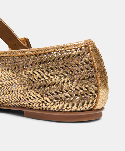 LONNIE BALLET FLATS DK GOLD WOVEN RAFFIA