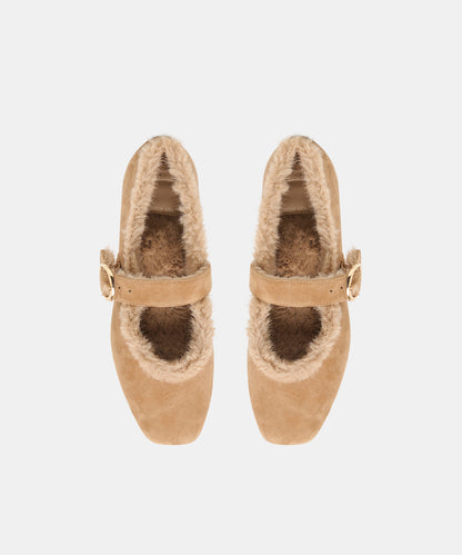 MELLA PLUSH BALLET FLATS LT BROWN SUEDE