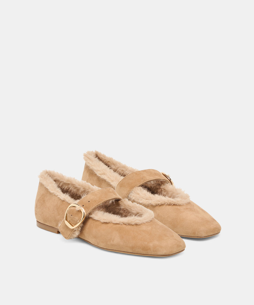 MELLA PLUSH BALLET FLATS LT BROWN SUEDE