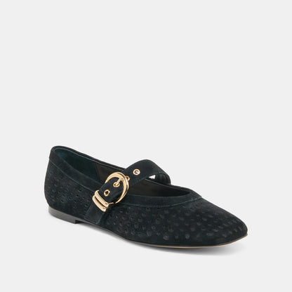 MIKELA BALLET FLATS ONYX PERFORATED SUEDE