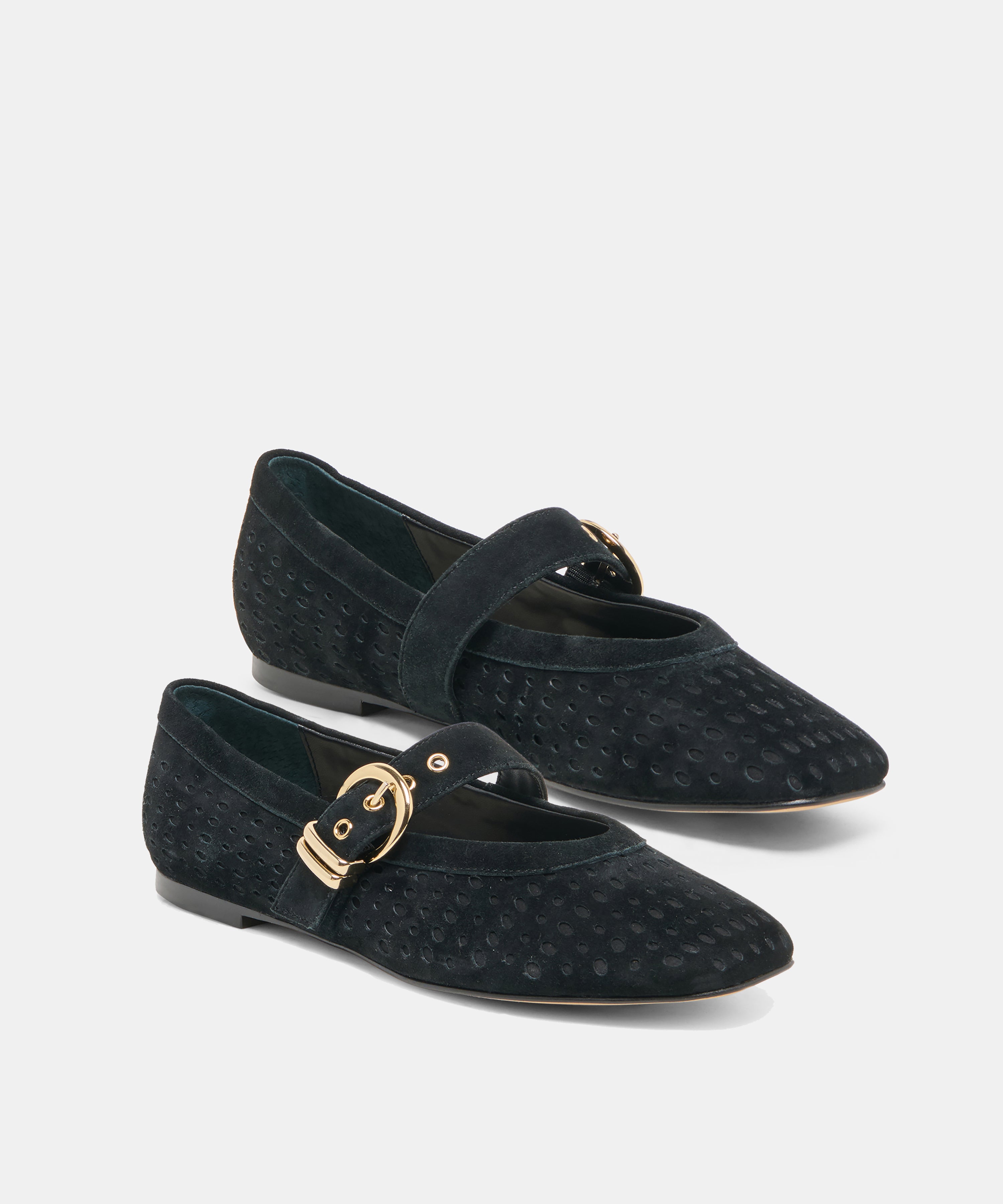 MIKELA Onyx Perforated Suede Mary-Jane Ballet Flats | Dolce Vita