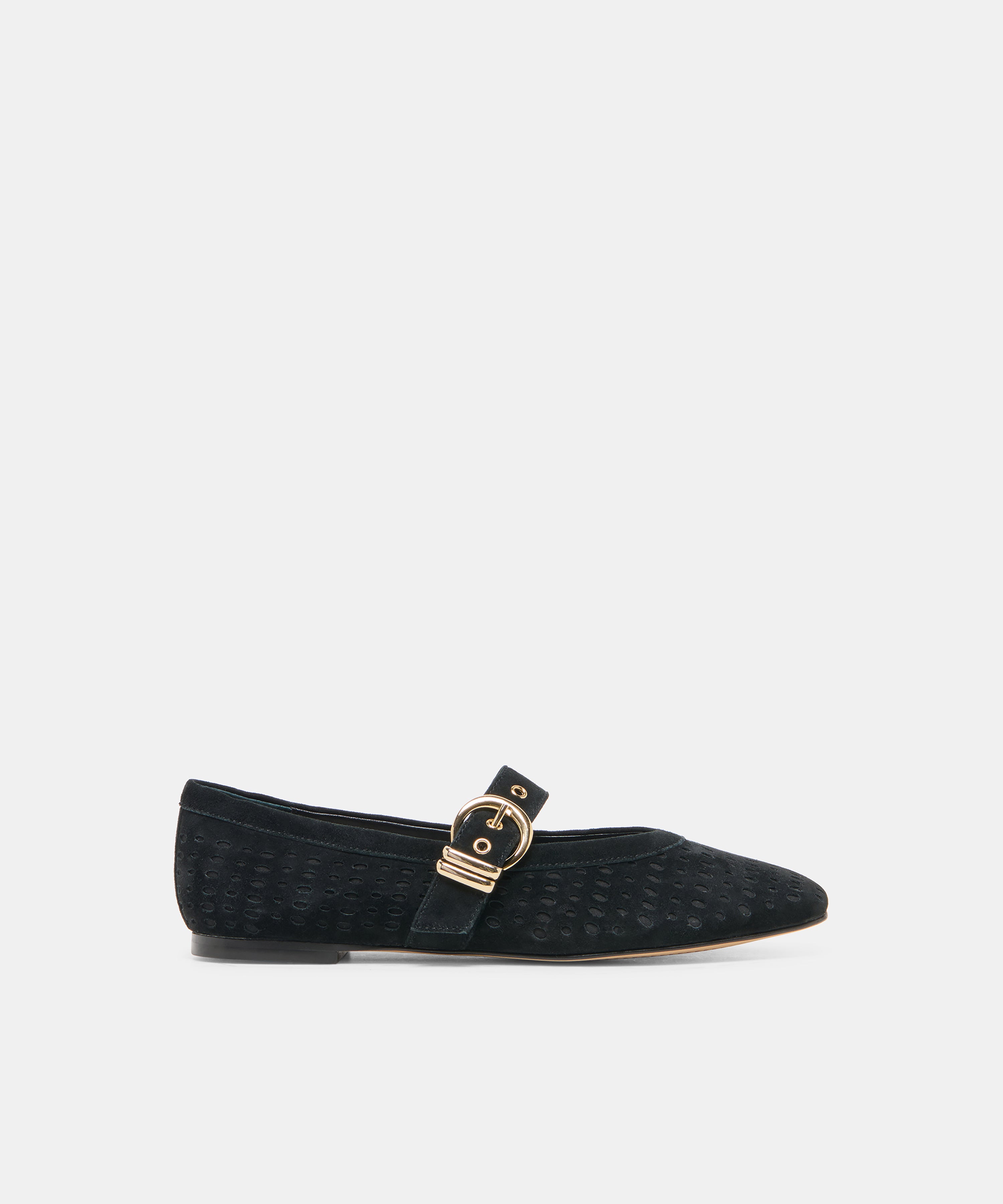 MIKELA Onyx Perforated Suede Mary-Jane Ballet Flats | Dolce Vita