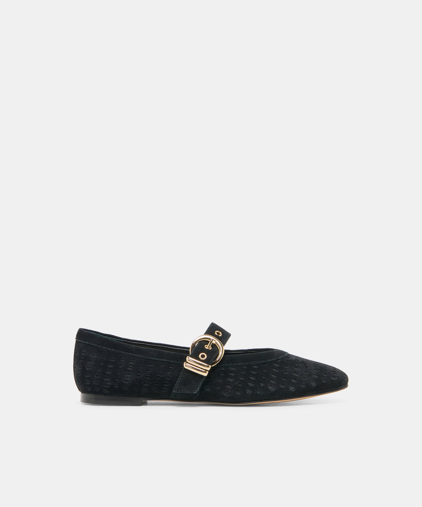 MIKELA Onyx Perforated Suede Mary-Jane Ballet Flats | Dolce Vita