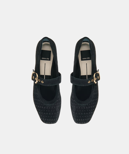MIKELA BALLET FLATS ONYX PERFORATED SUEDE