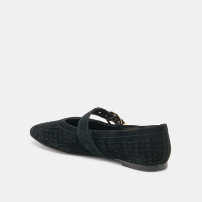 MIKELA BALLET FLATS ONYX PERFORATED SUEDE
