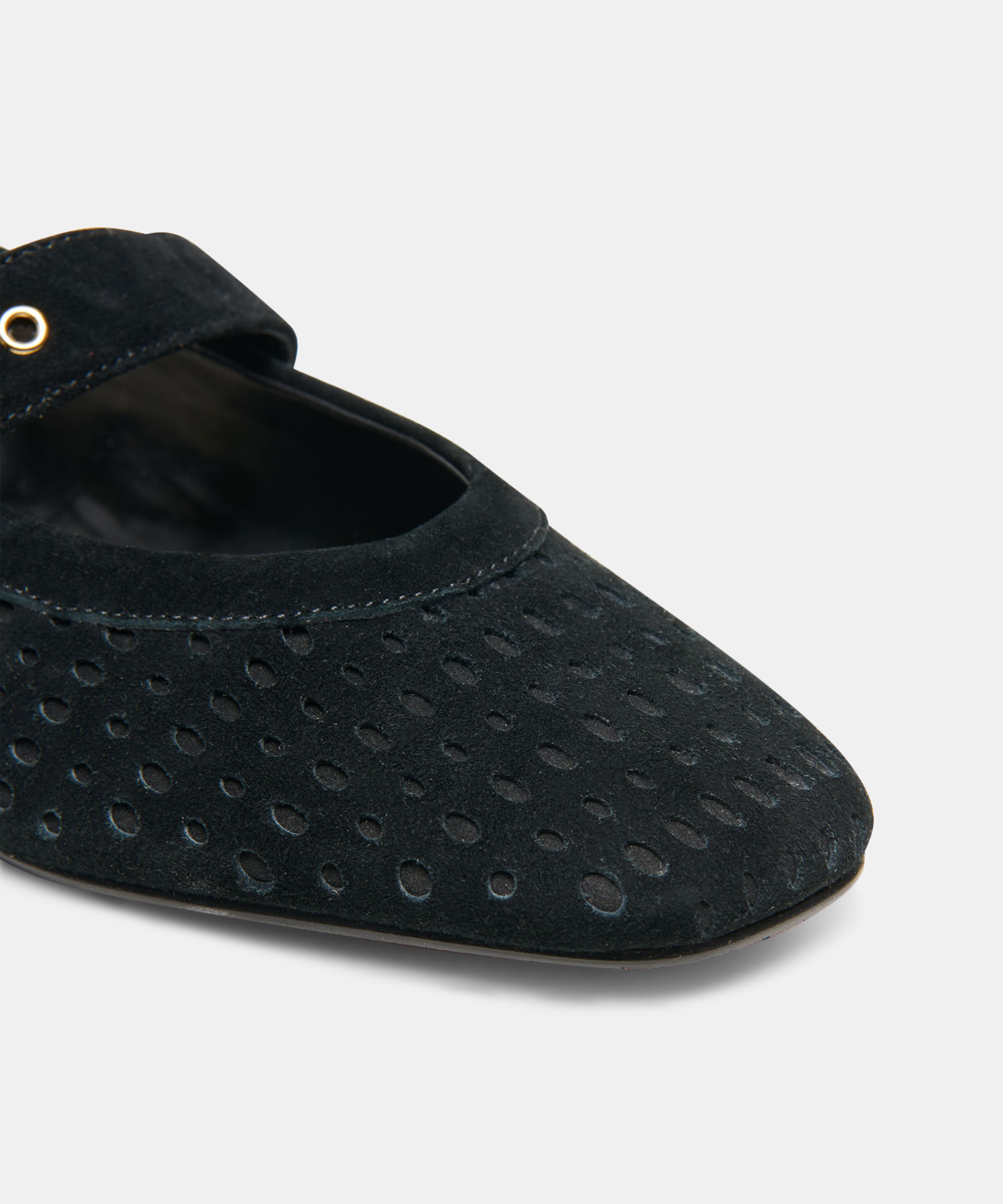 MIKELA Onyx Perforated Suede Mary-Jane Ballet Flats | Dolce Vita