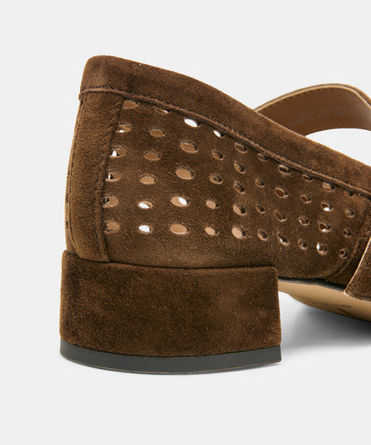 MIKEL MID HEELS CHESTNUT PERFORATED SUEDE