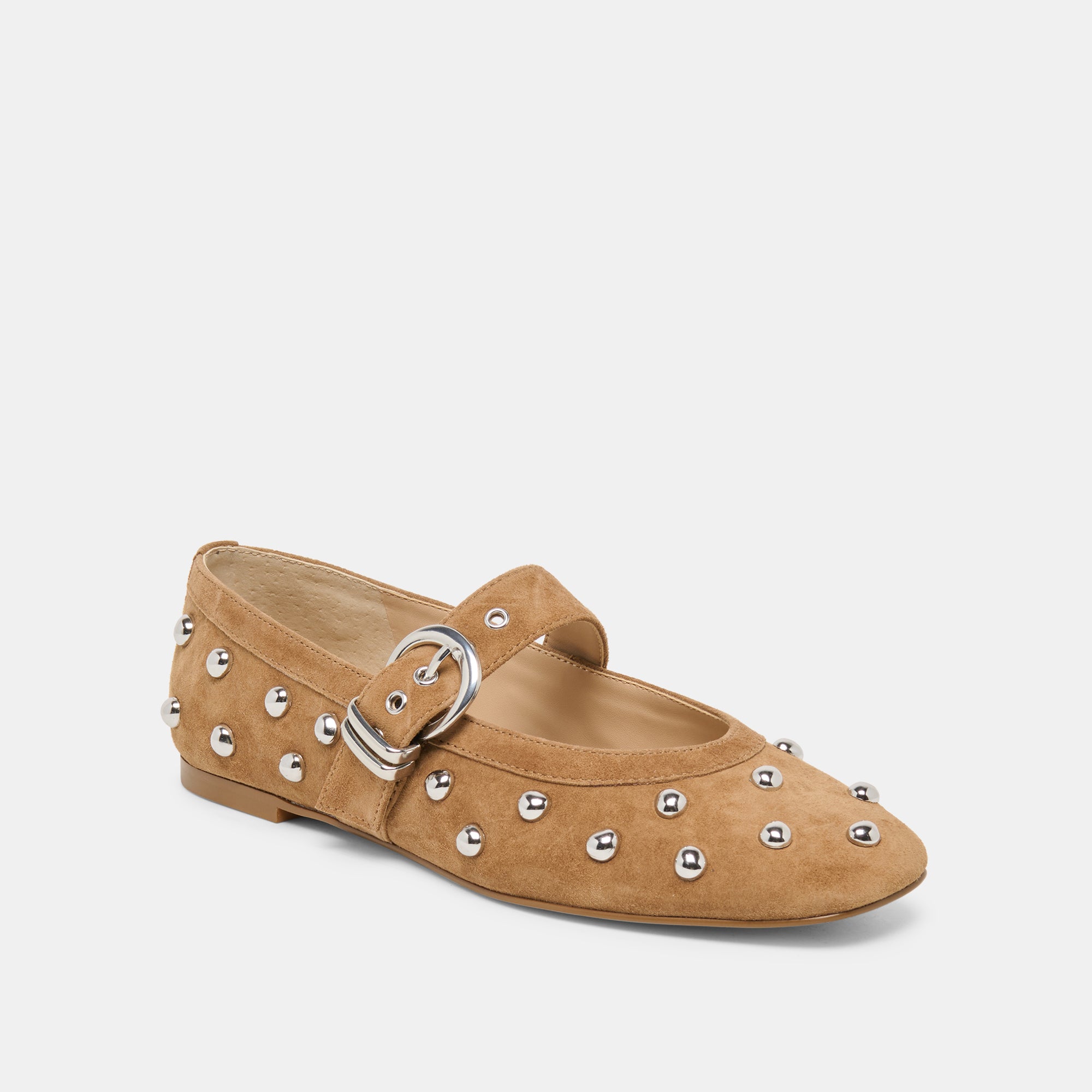 MIKEL STUD BALLET FLATS LT BROWN SUEDE