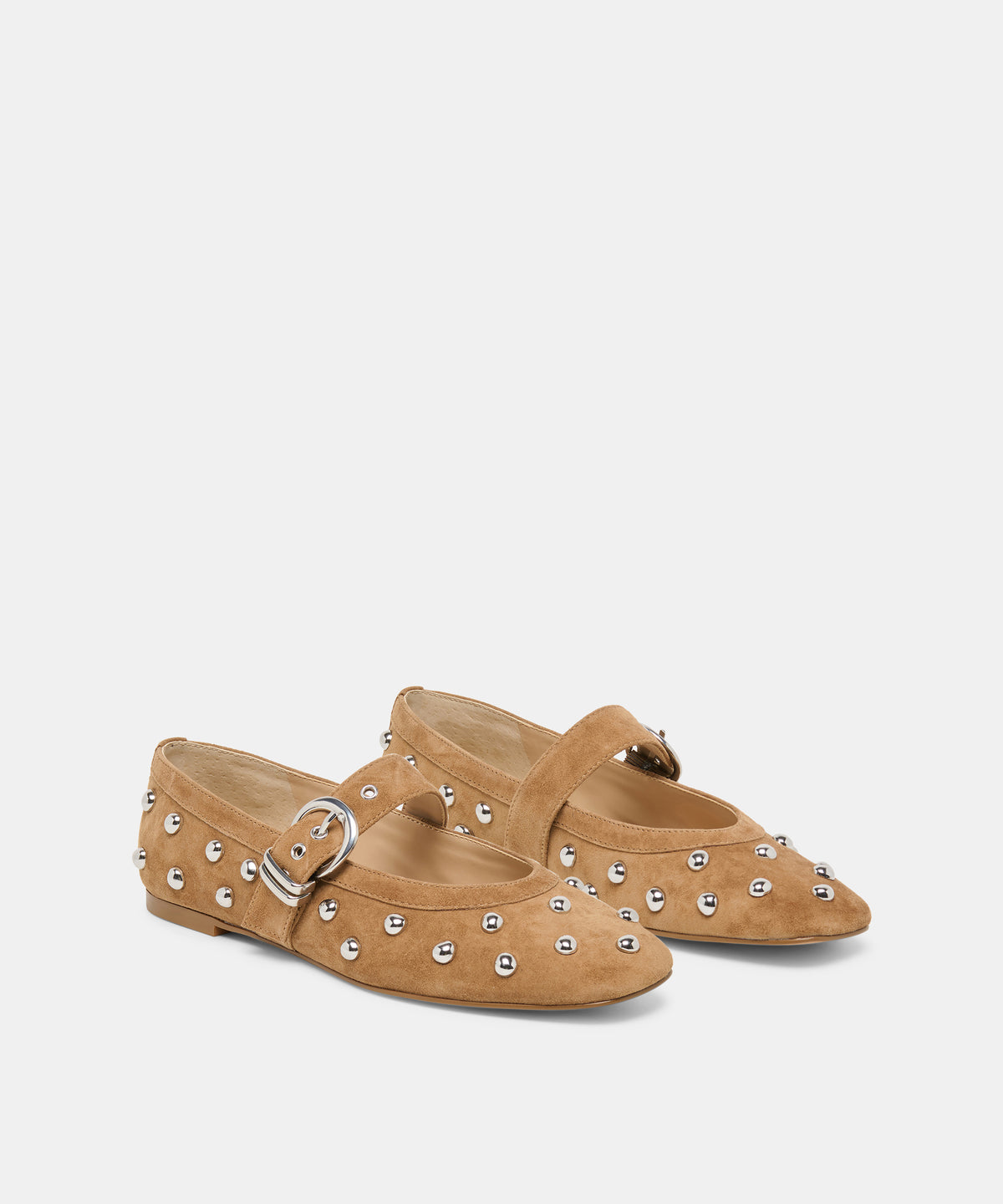 MIKEL STUD BALLET FLATS LT BROWN SUEDE - view 2