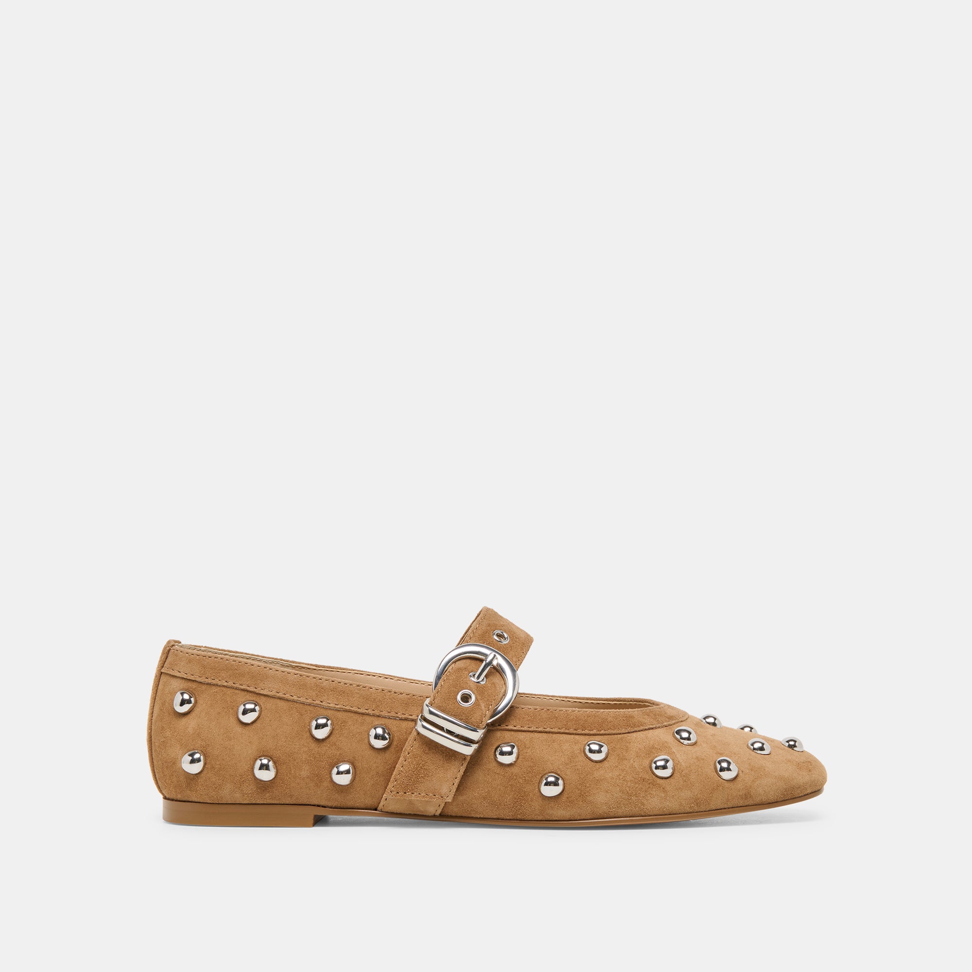 Mikel Stud Lt Brown Suede Ballet Flats | Dolce Vita