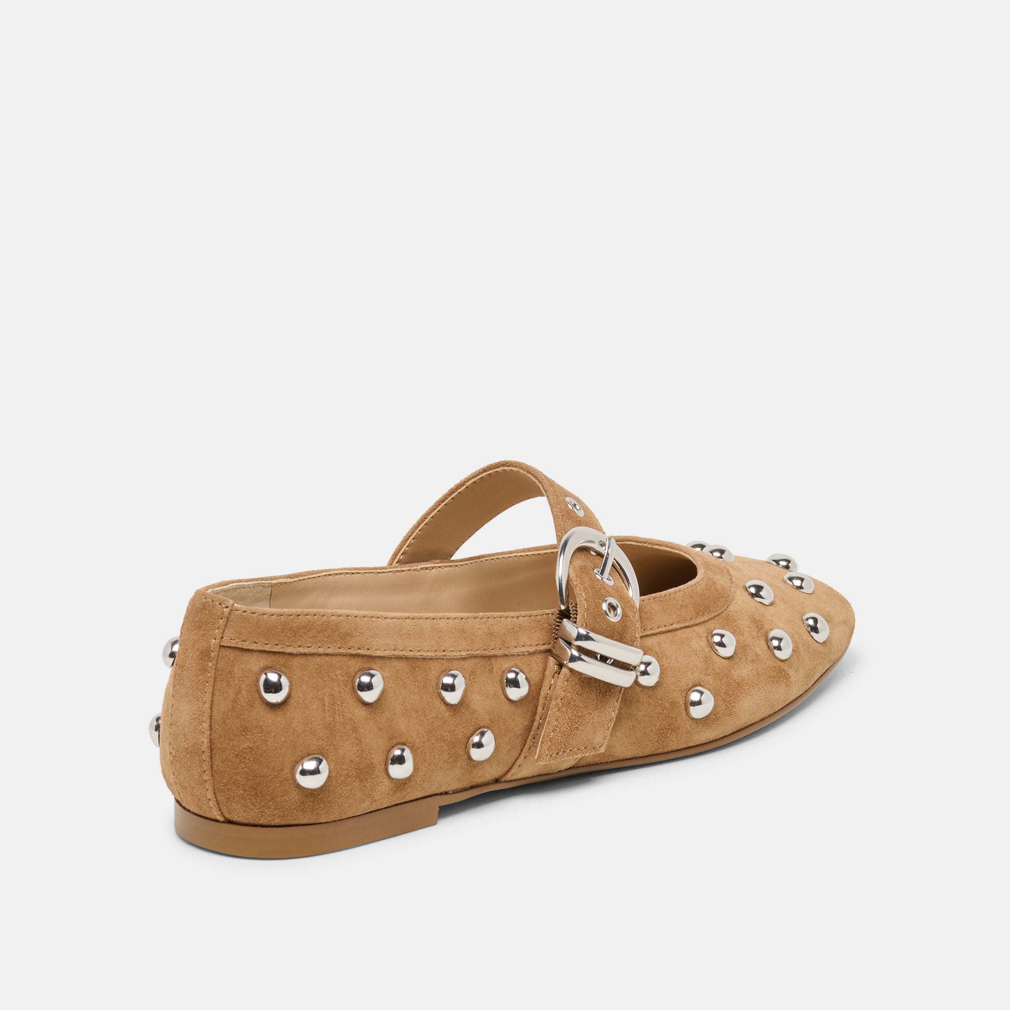 MIKEL STUD BALLET FLATS LT BROWN SUEDE