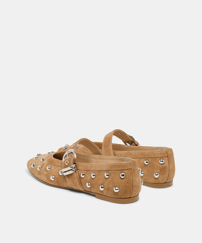 MIKEL STUD BALLET FLATS LT BROWN SUEDE