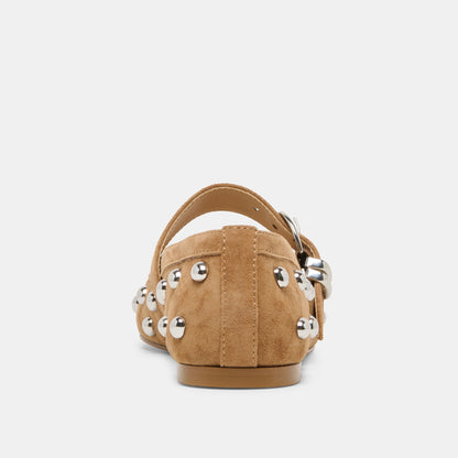 MIKEL STUD BALLET FLATS LT BROWN SUEDE