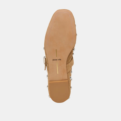MIKEL STUD BALLET FLATS LT BROWN SUEDE