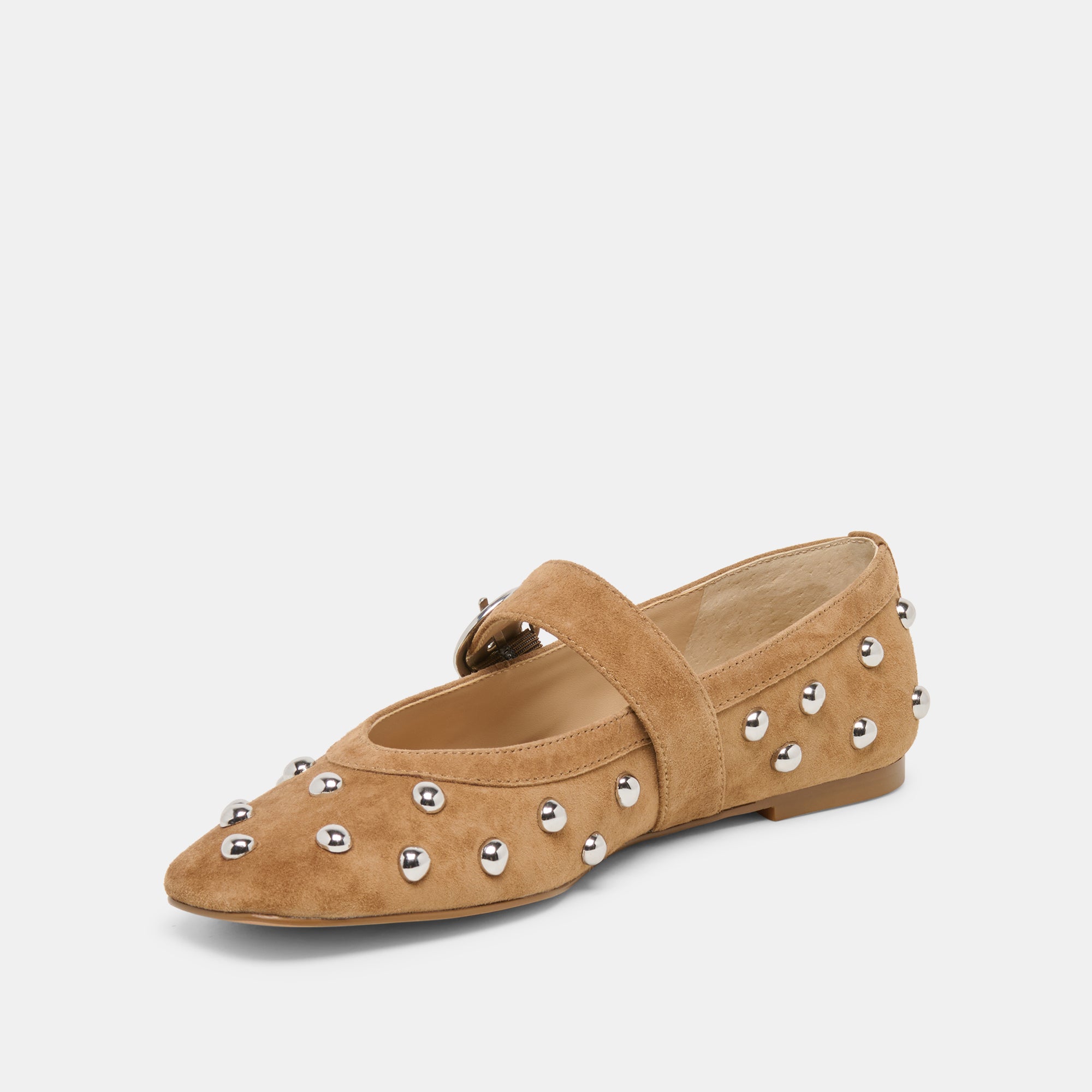 MIKEL STUD BALLET FLATS LT BROWN SUEDE