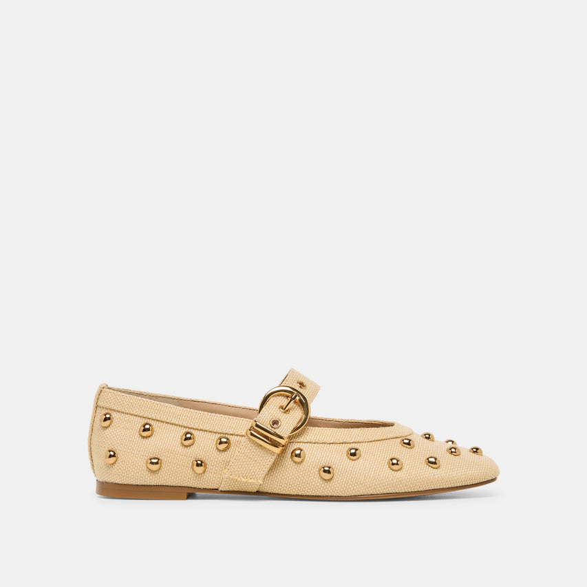 Mikel Stud Ballet Flats Lt Natural Raffia- code SUMMER