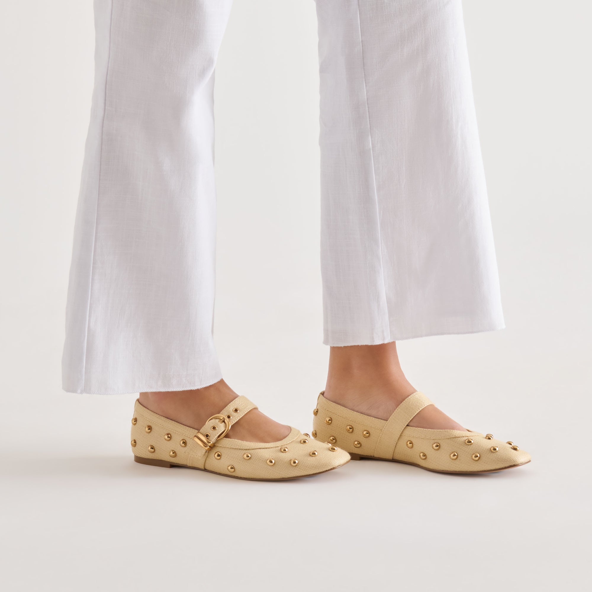 MIKEL STUD BALLET FLATS LT NATURAL RAFFIA - view 4