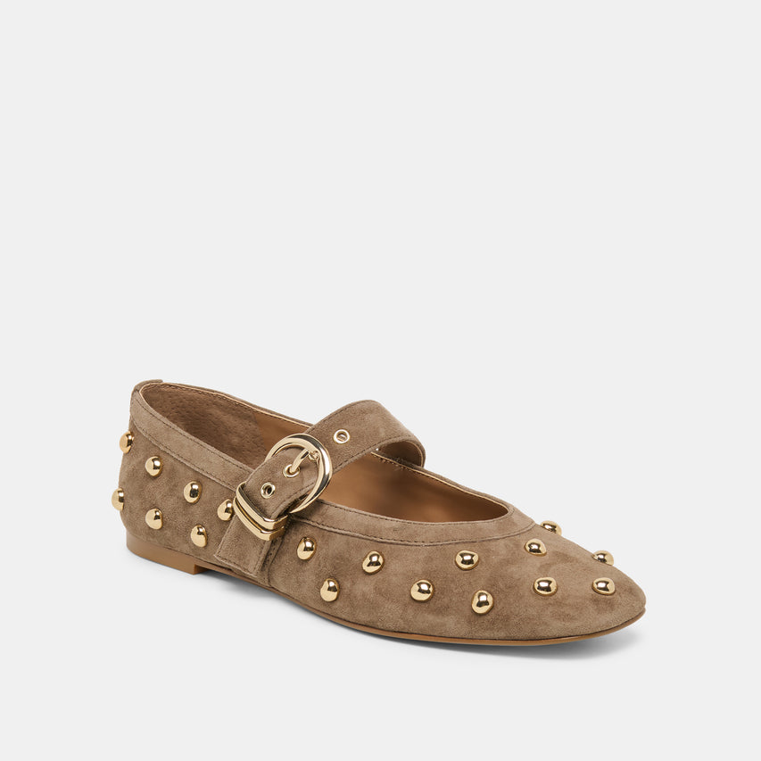 MIKEL STUD BALLET FLATS OLIVE SUEDE