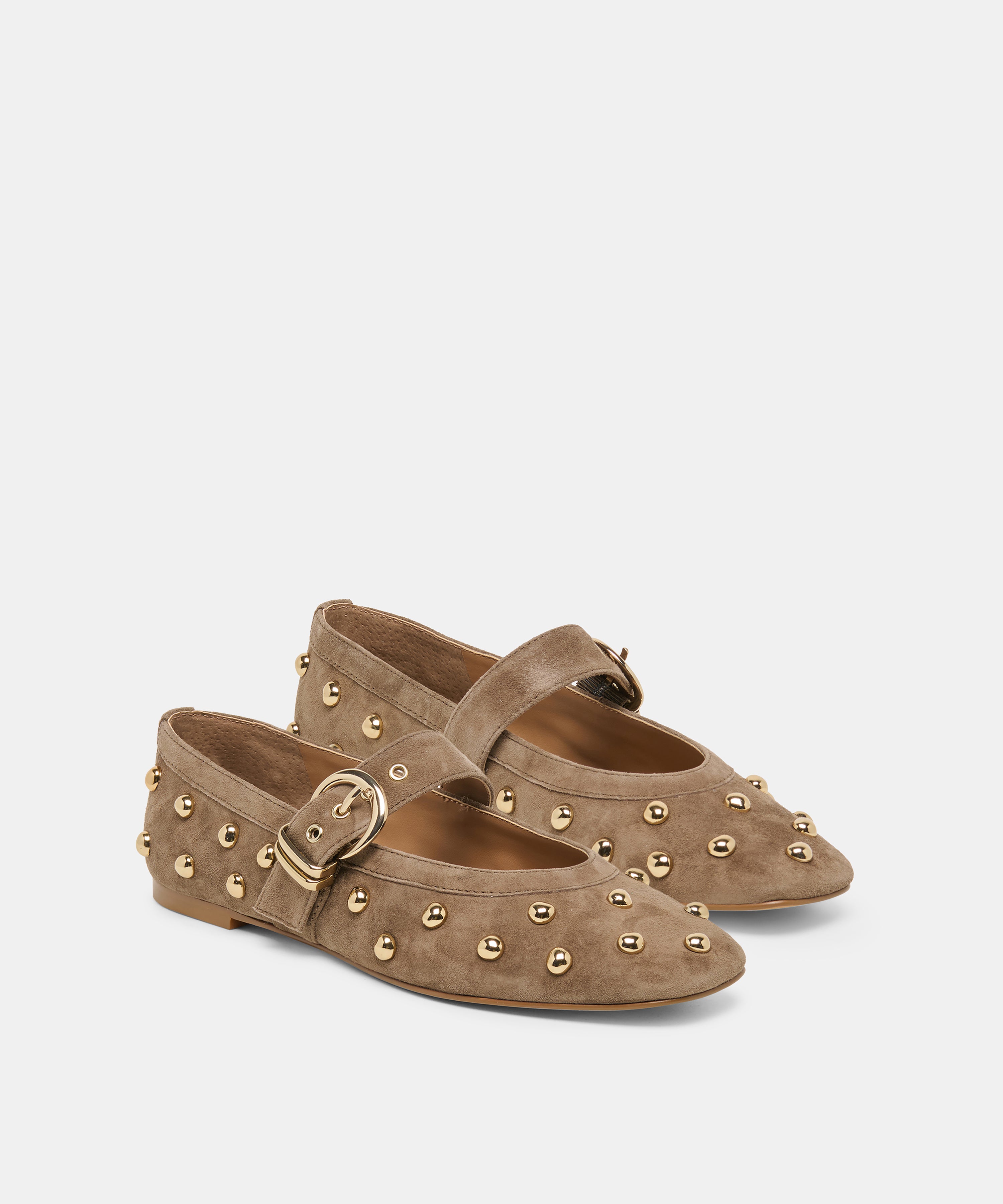 MIKEL STUD BALLET FLATS OLIVE SUEDE - view 2