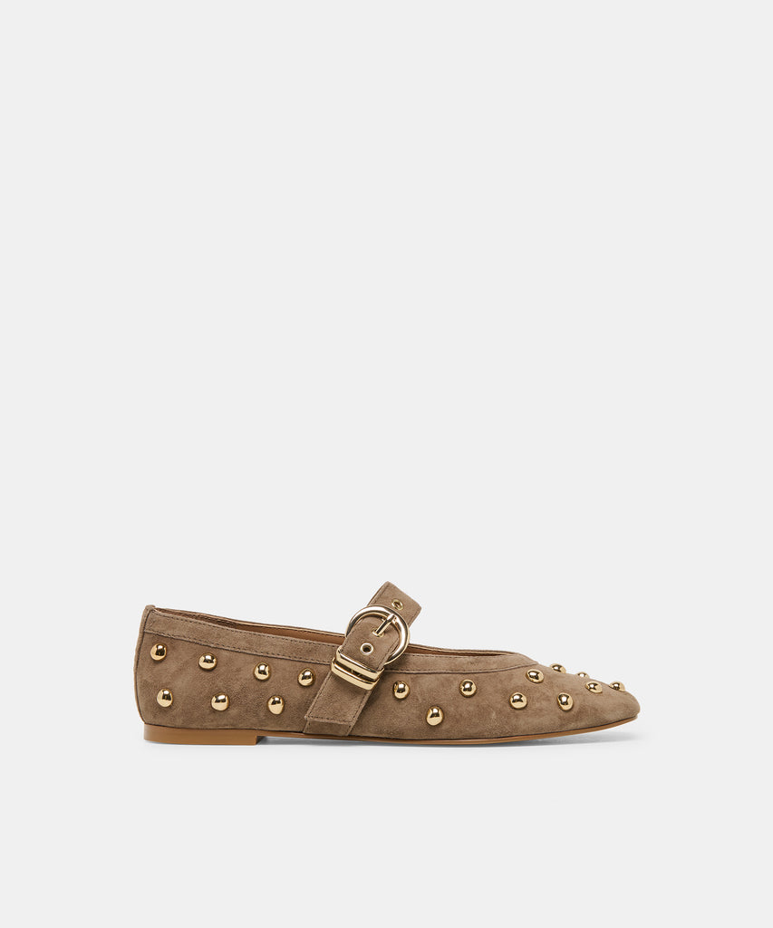 Mikel Stud Olive Suede Ballet Flats | Dolce Vita